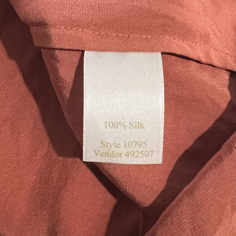 Caslon Rust Copper Pointed Collar Silk Long Sleeve Button-Down Blouse Top Medium - Picture 7 of 12